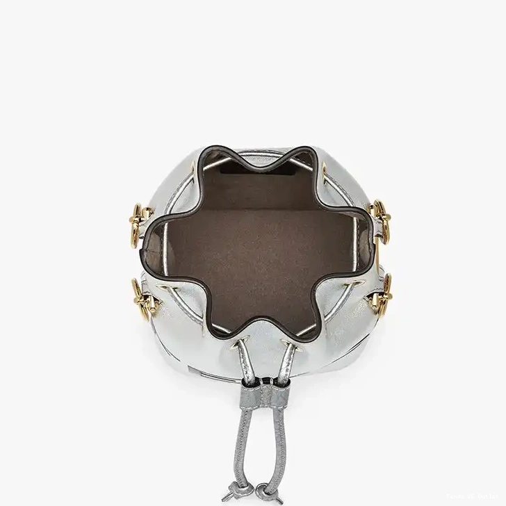 Vintage HOT Bag Mini Fendi In ROMA Tresor Bucket Leather Silver Logo Calf Mon 0617